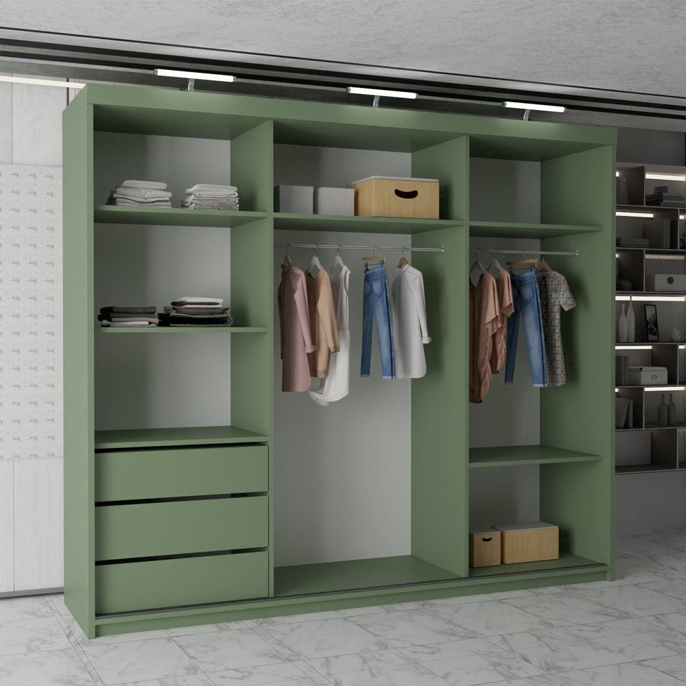 M N Furniture Parrison 3 Door Green Sliding Wardrobe 250cm Image 4