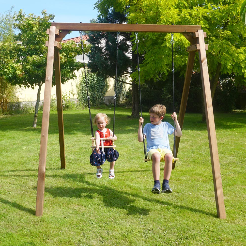 Soulet Ambre Kids Wooden Seat Adjustable Double Swing Set Image 6