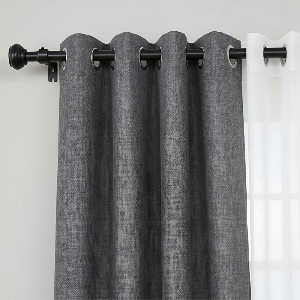 Living and Home 168-304cm Glossy Black Telescopic Curtain Pole with Brackets and Round Finial Image 2