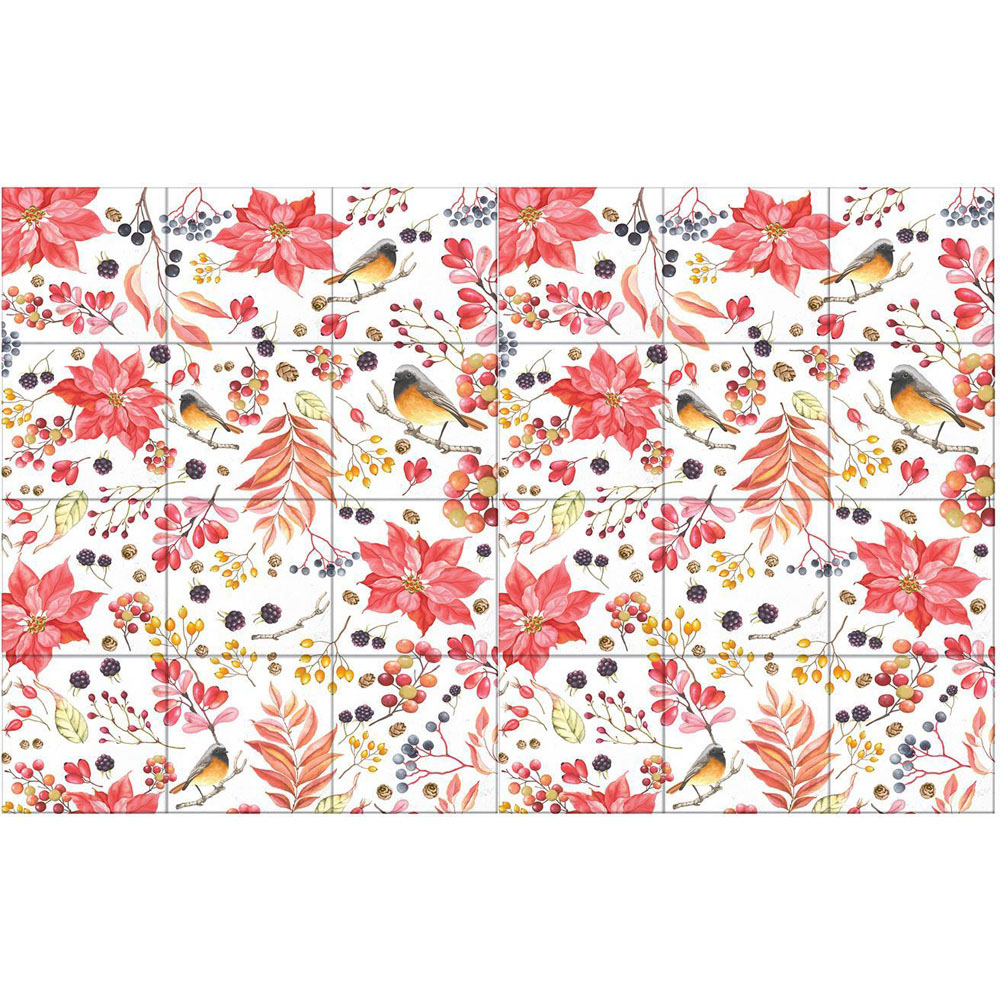 Walplus Poinsettia The Winter Joy Red Self Adhesive Tile Sticker 24 Pack Image 6