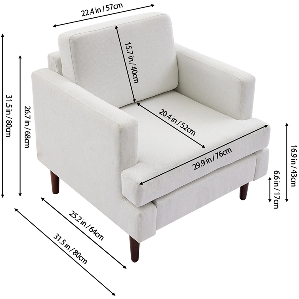 Living and Home Beige Linen Mid-Century Armchair Image 9