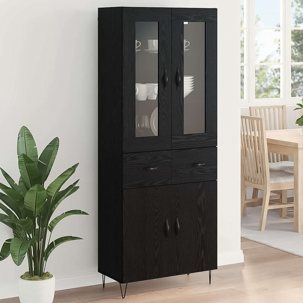 vidaXL 4 Door 2 Drawer Black Oak Sideboard Image 1