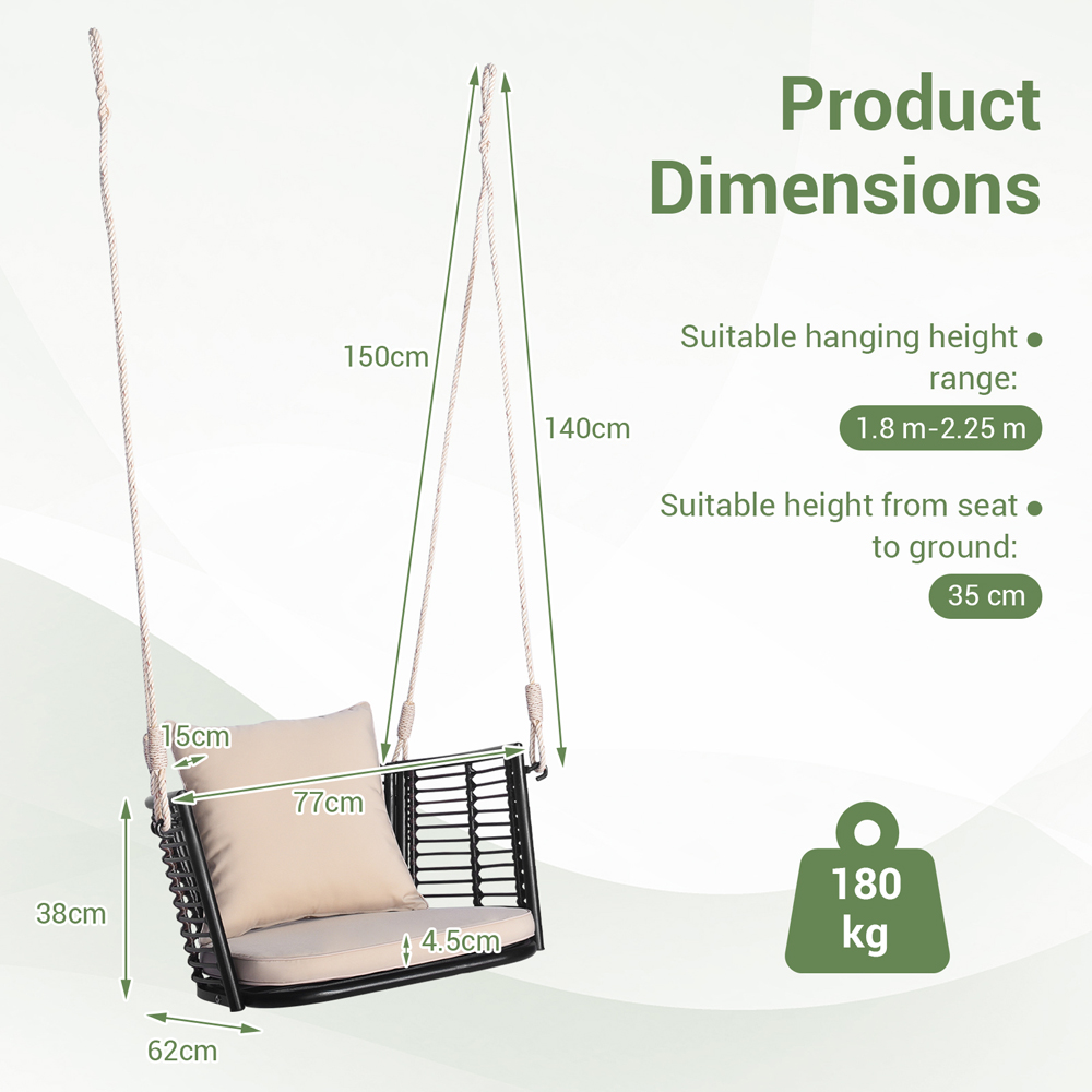 Costway Single Seater Brown Rattan Swing Basket Chair with Cushion Image 9