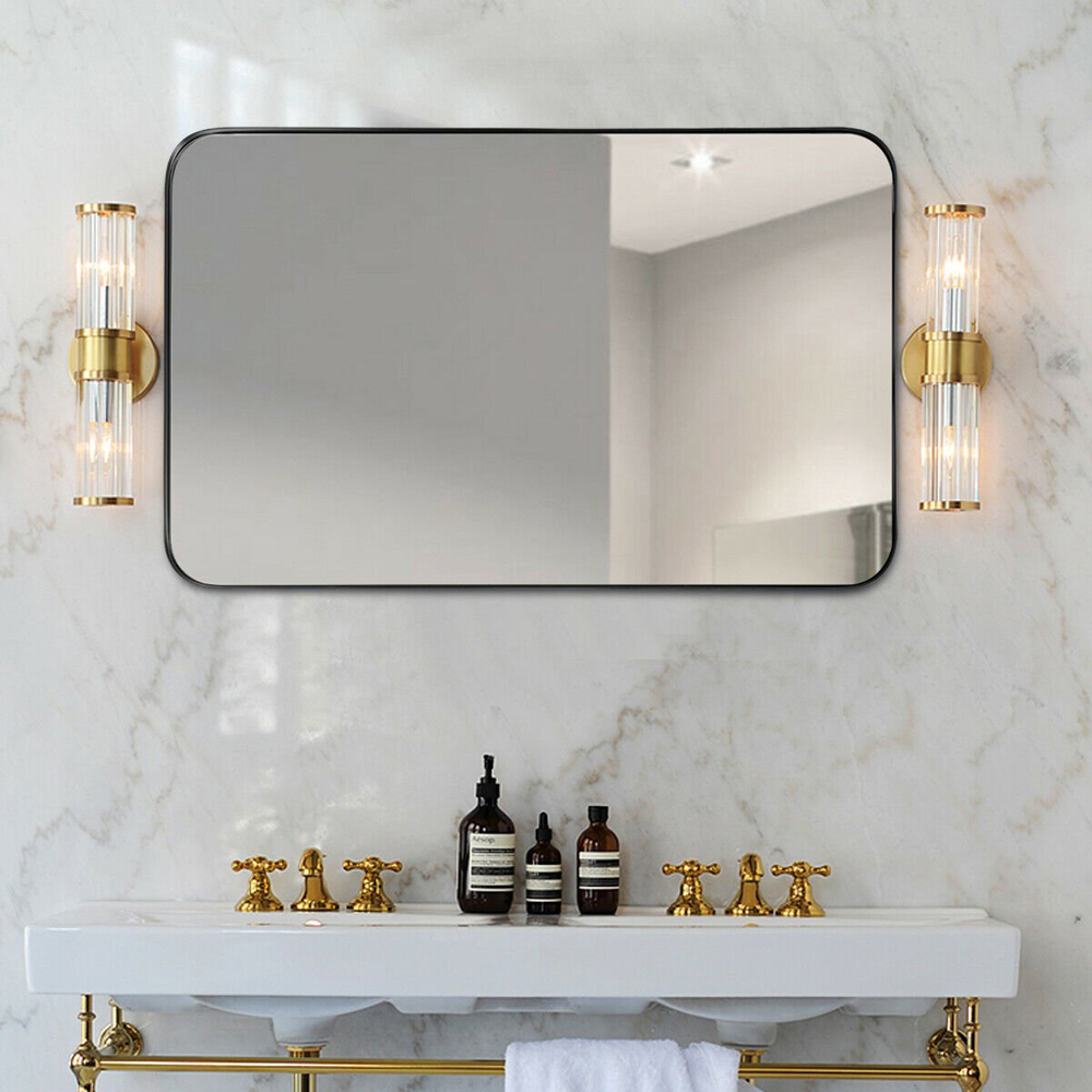 Costway Black Bathroom Wall Mirror with Rounded Corner Image 3