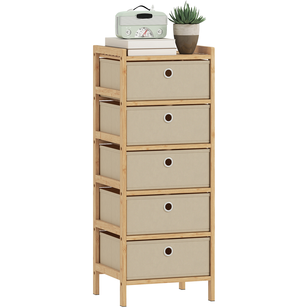 Portland 5 Fabric Drawer Cream White Bamboo Frame Chest of Drawers Image 2