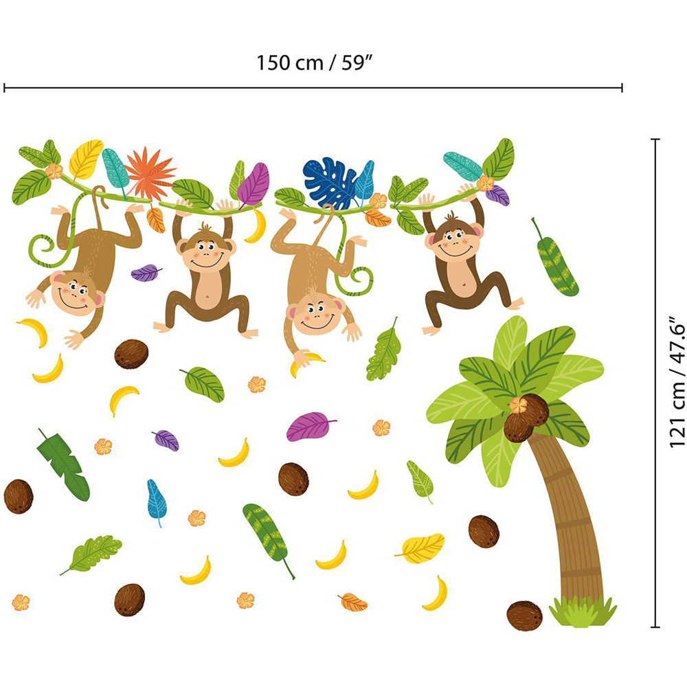 Walplus Kids Colourful Jungle with Happy Monkeys Self Adhesive Wall Stickers Image 4