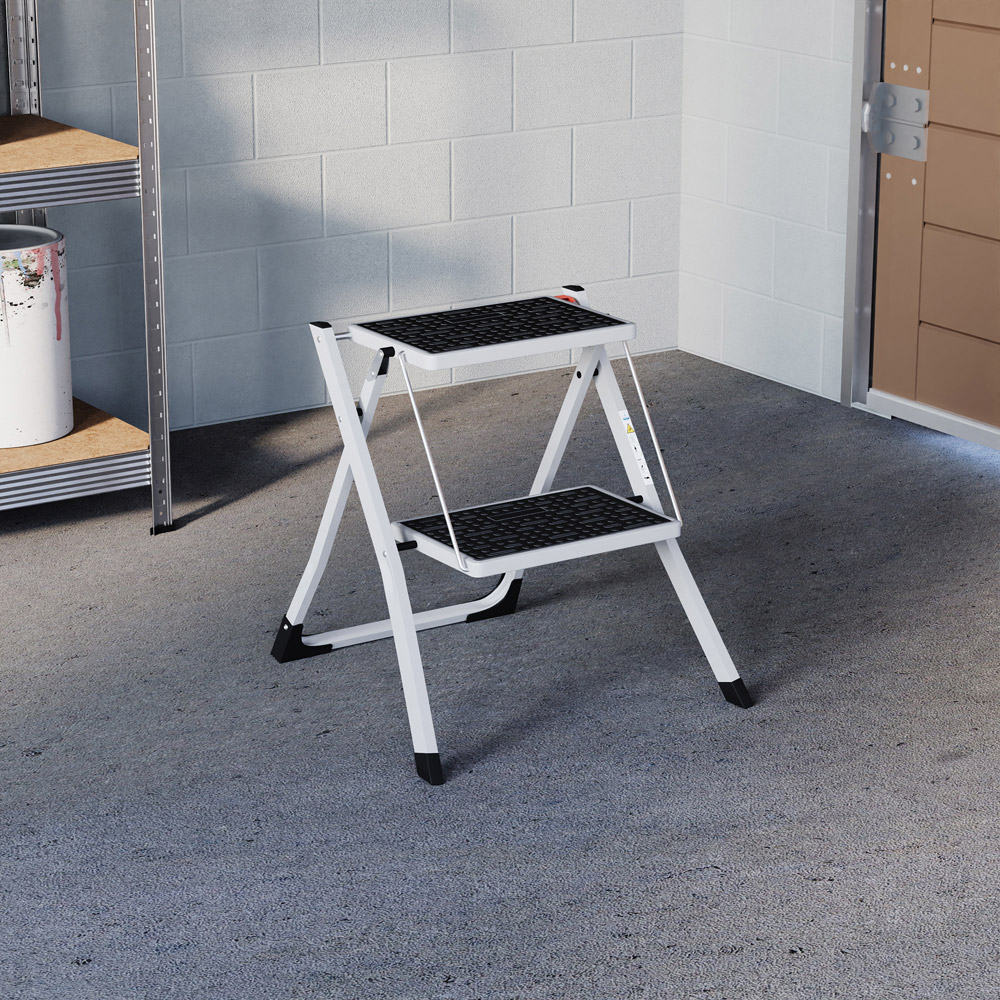 HOME VIDA 2 Step White Folding Stool Image 3