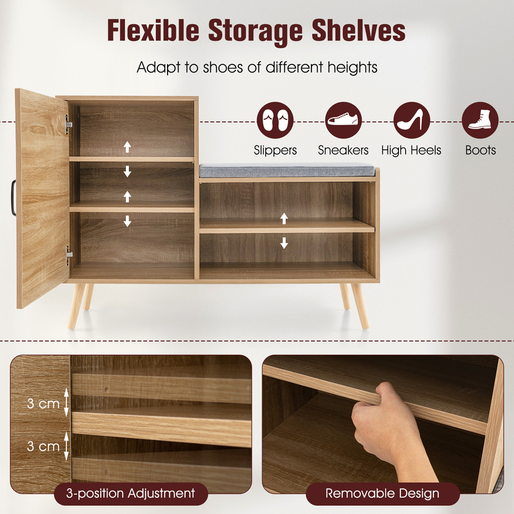 Costway Single Door 2 Shelf Natural Rattan Shoe Cabinet Bench Image 6