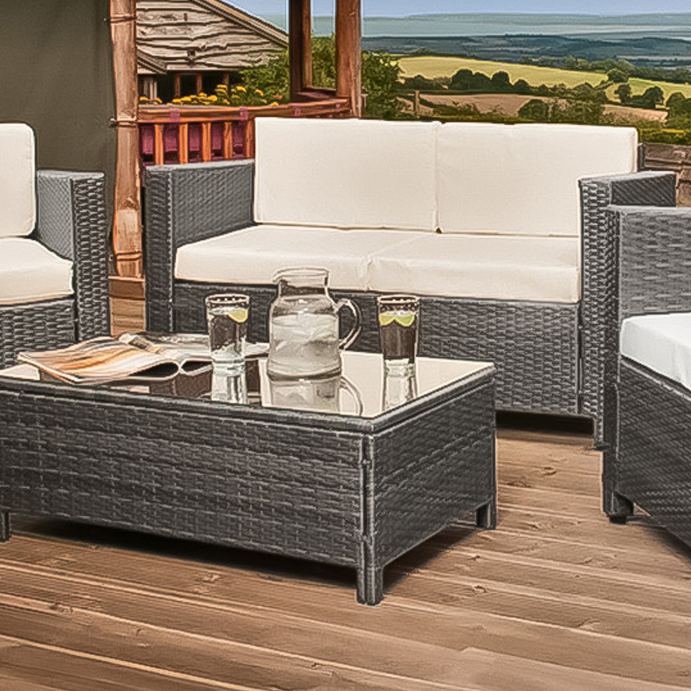 Brooklyn 4 Seater Grey Rattan Sofa Chair and Table Set with Back Pads and Cover Image 2