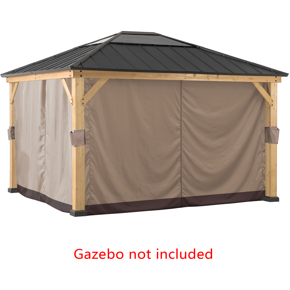 Sunjoy 3.9 x 4.5m Khaki Accessory Curtain for Cedar Wood Gazebo (Gazebo Not Include) Image 4