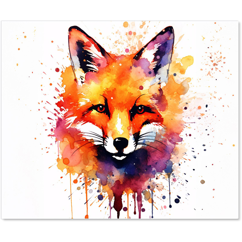 Warren Reed Designer Watercolour Splashart Fox Face Glass Kitchen Splashback 75 x 90cm Image 2