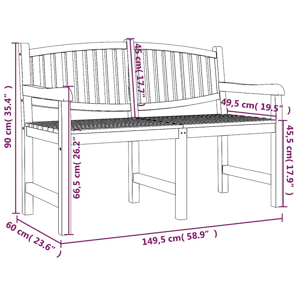vidaXL 3 Seater Natural Solid Teak Wood Slatted Garden Bench Image 6