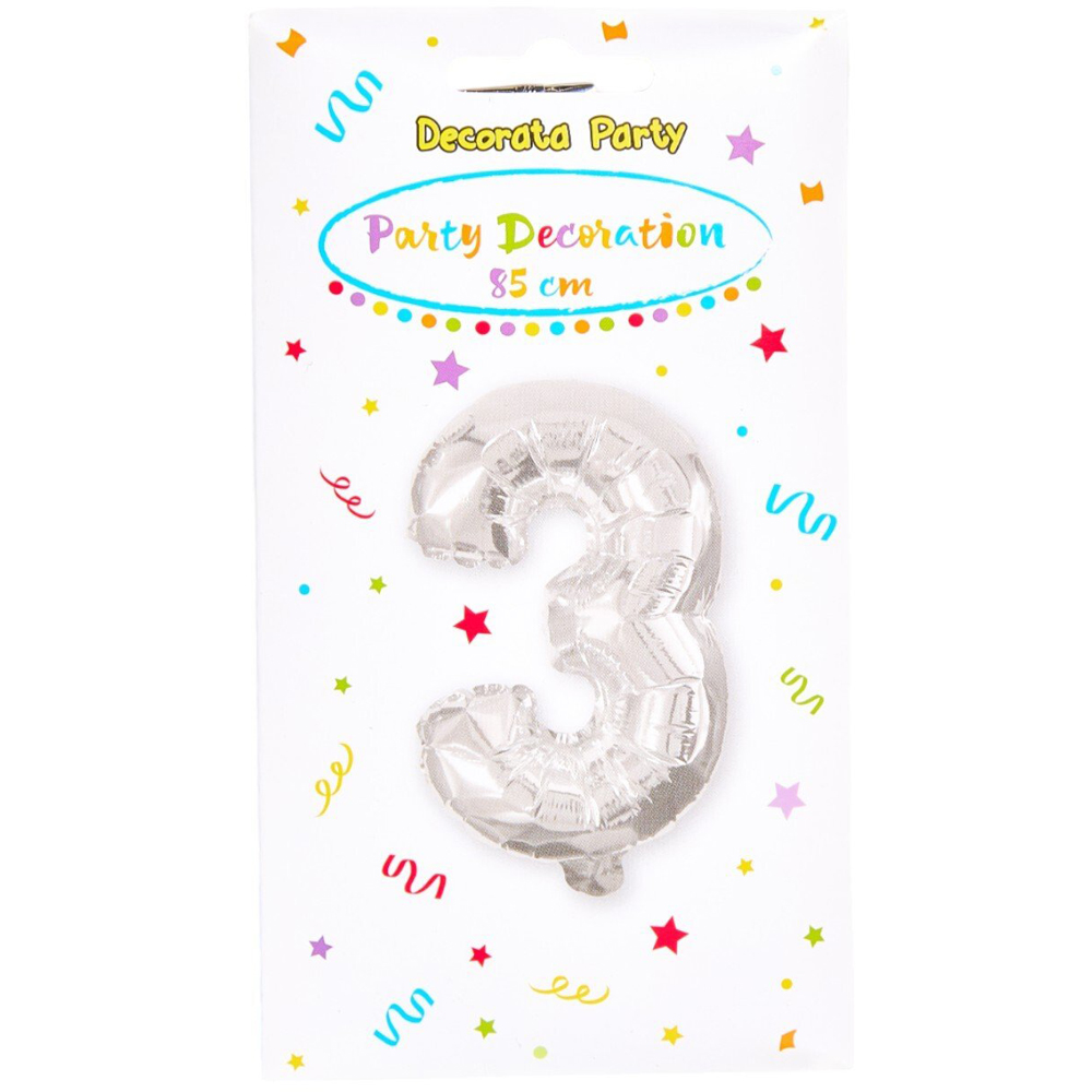 Super Shape Silver Number Balloon Silver 3 Image