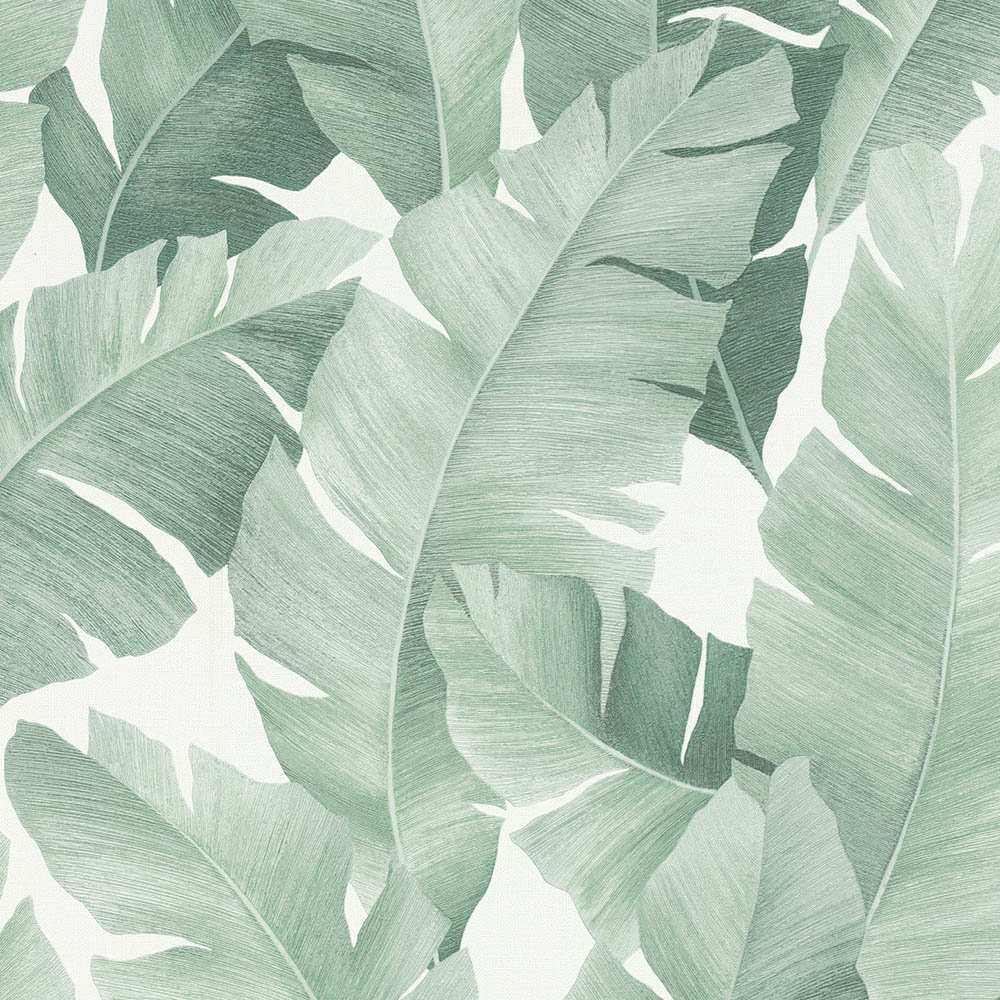 Galerie Industrial Effects Tropical Leaf Green and White Wallpaper Image 1