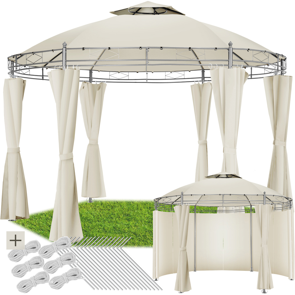 tectake Siana 3.5m Cream Double Roof Water-Repellent Round Gazebo with 6 Side Panel Image 2