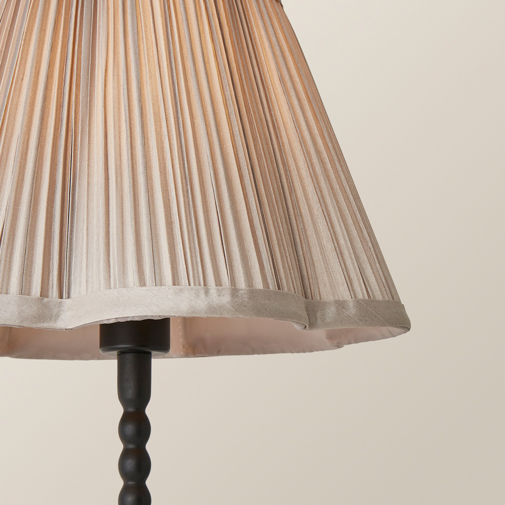 ValueLights Maeve Light Grey Pleated Faux Silk Scallop Shade Black Bobbin LED Table Lamp Image 3