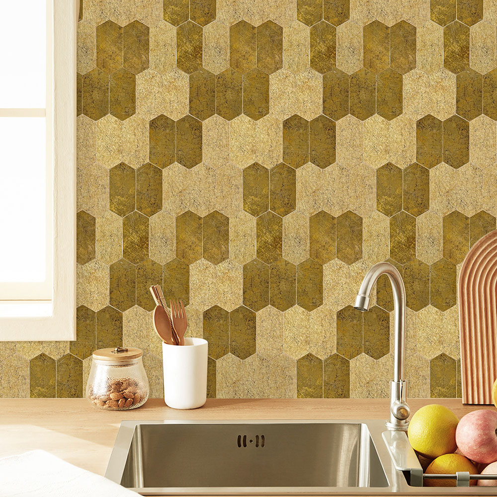 Britwall Bronze Mosaic Hexagonal Aluminium Peel and Stick Backsplash 293 x 285mm 4 Pack Image 4
