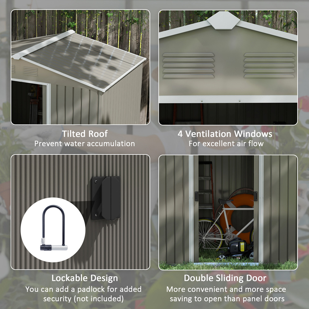 Outsunny 8 x 6ft Light Grey Double Sliding Door Metal Garden Storage Shed Image 5