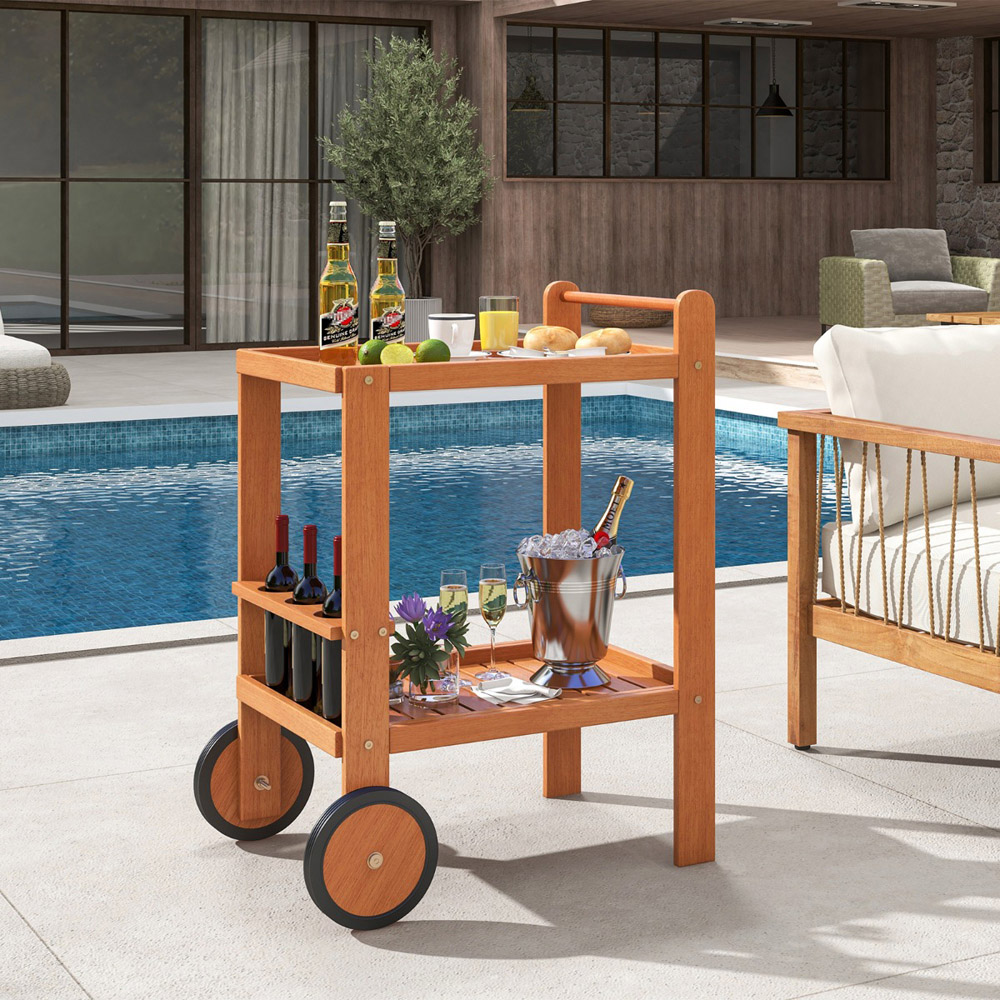 Costway Wooden Bar Cart with Wine Bottle Holder Image 2