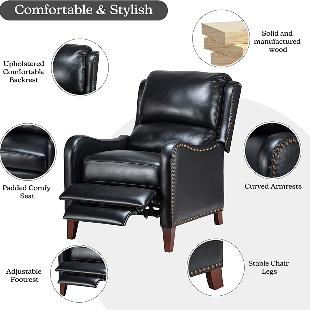 Furniture One Black Leather Pushback Recliner Chair Image 6