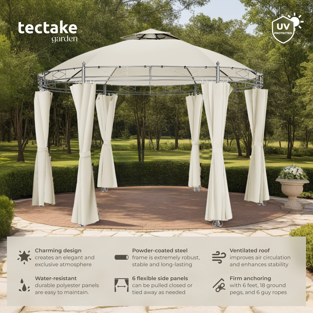 tectake Siana 3.5m Cream Double Roof Water-Repellent Round Gazebo with 6 Side Panel Image 3