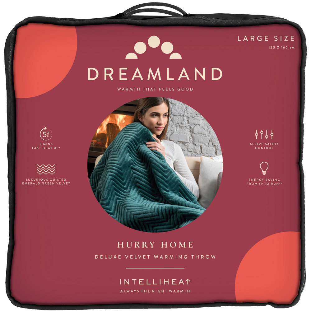 Dreamland Hurry Home Green Velvet Herringbone Quilted Heated Throw 120 x 160cm Image 3