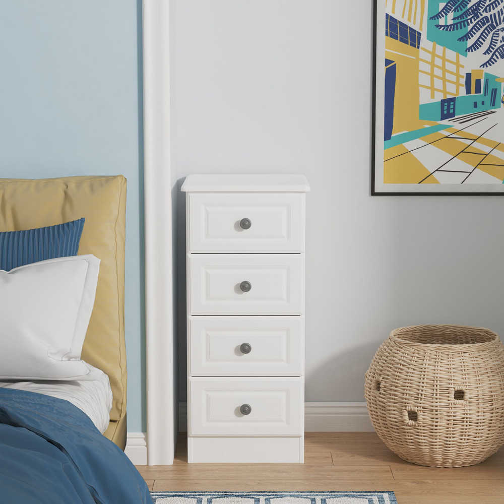 Crowndale Pembroke 4 Drawer Matt White Bedside Cabinet Ready Assembled Image 7