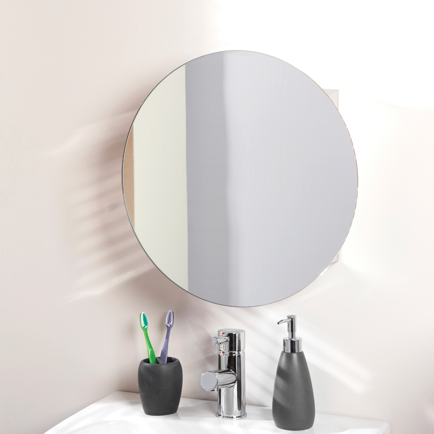 Silver Round Mirror Bathroom Cabinet Image 3