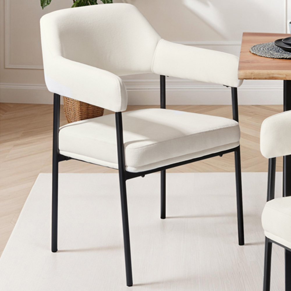 tectake Doe Set of 6 Cream Woven Fabric Armchair Image 1