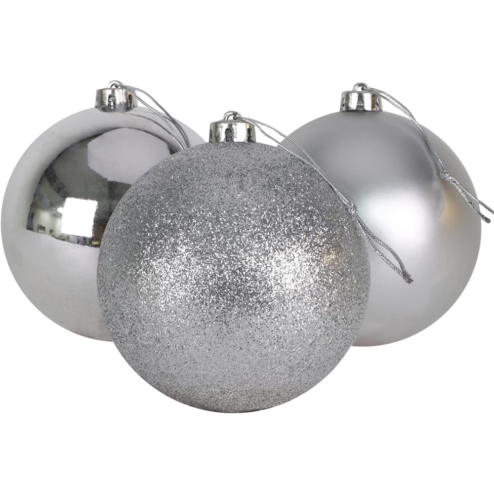 Shatchi 10cm Silver Shatterproof Christmas Baubles 3 Pack Image 1