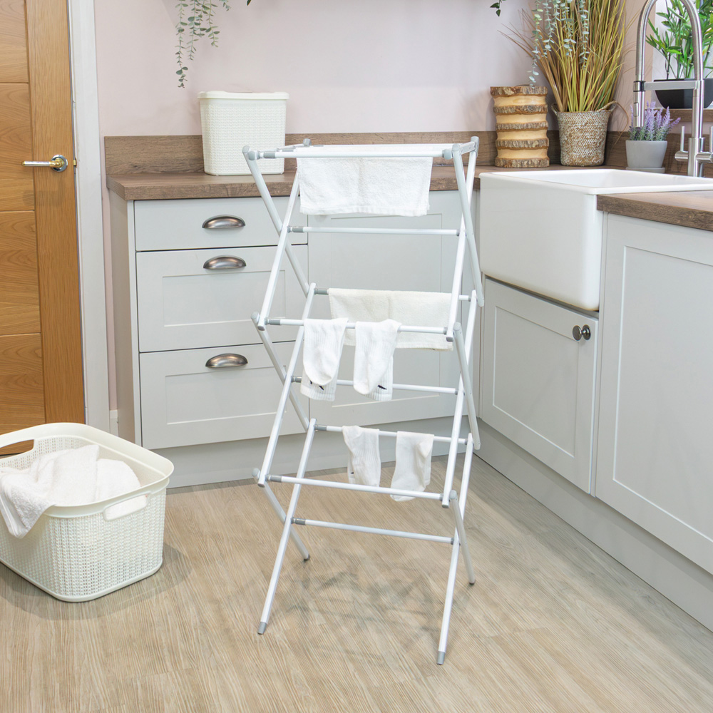 JVL 3-Tier White Extendable Concertina Clothes Airer 8m Image 2