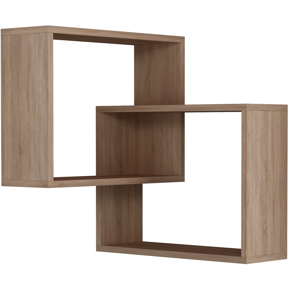 Decortie Ring Corner 3 Shelf Oak Wall Mounted Modern Bookcase Image 2