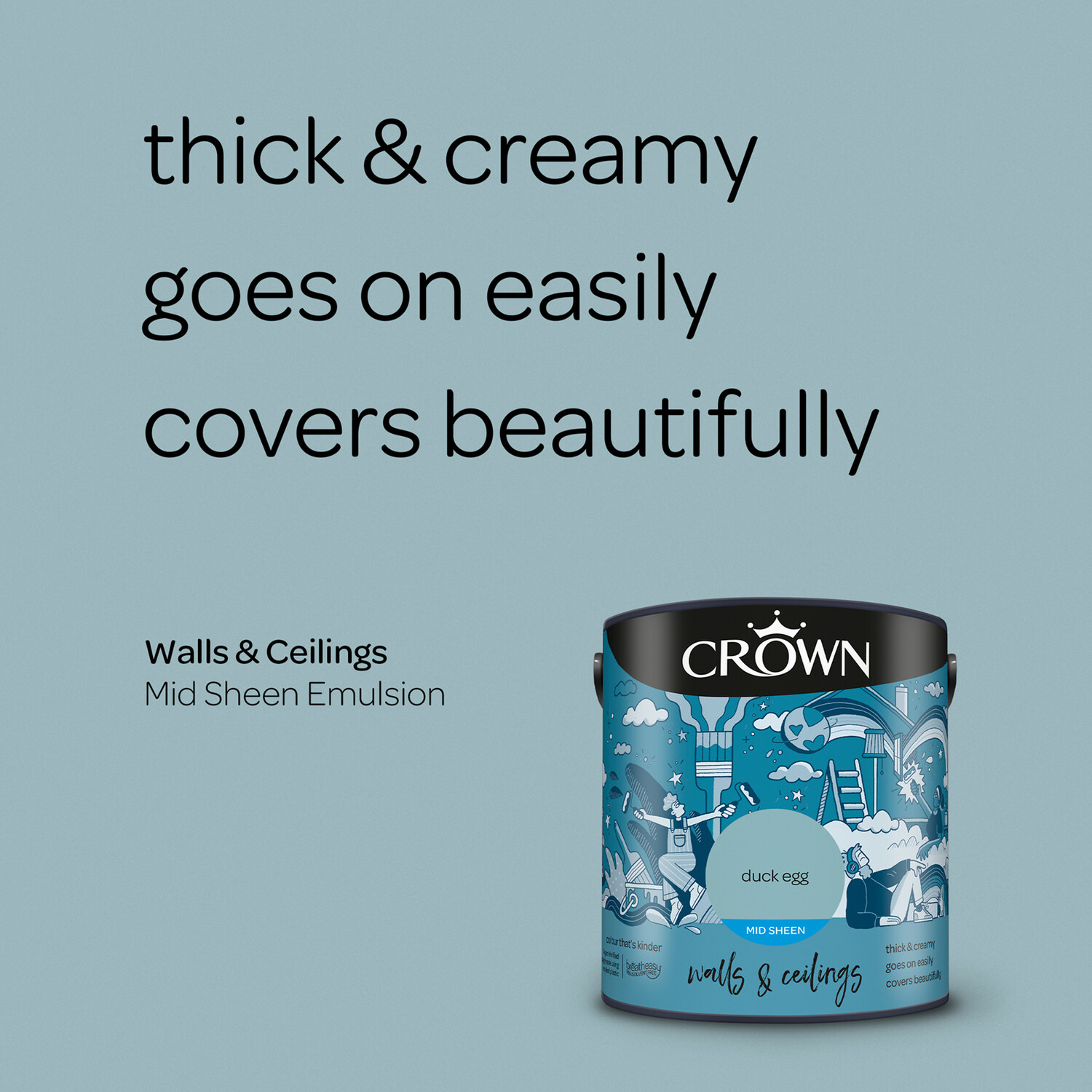 Crown Walls & Ceilings Duck Egg Mid Sheen Emulsion Paint 2.5L Image 8