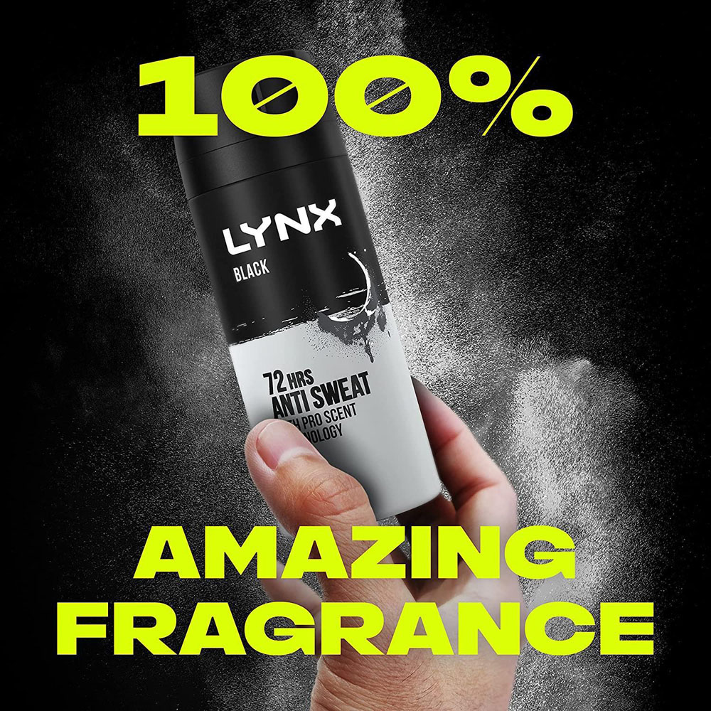 Lynx Black Frozen Pear and Cedarwood 72H Protection Anti-Perspirant Deodorant Spray 150ml 6 Pack Image 6