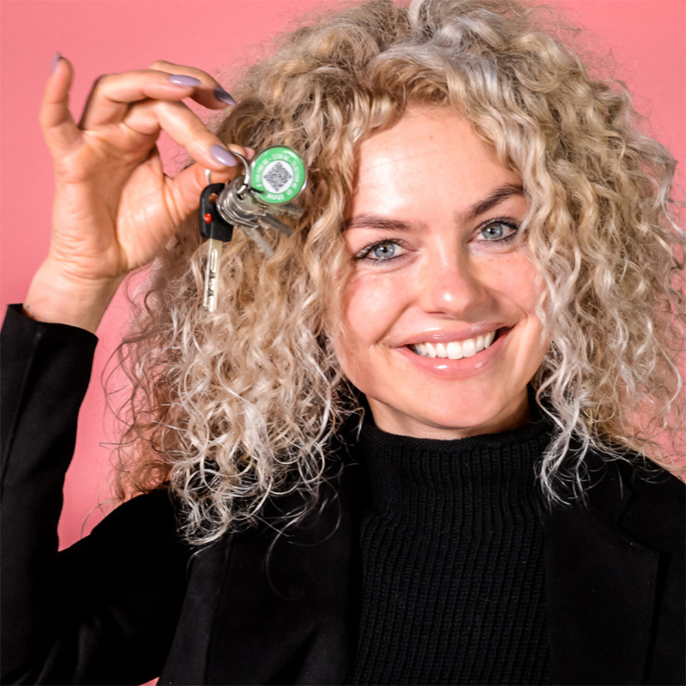 Thnx Pink Medium Airtag Keychain with QR Code Image 6