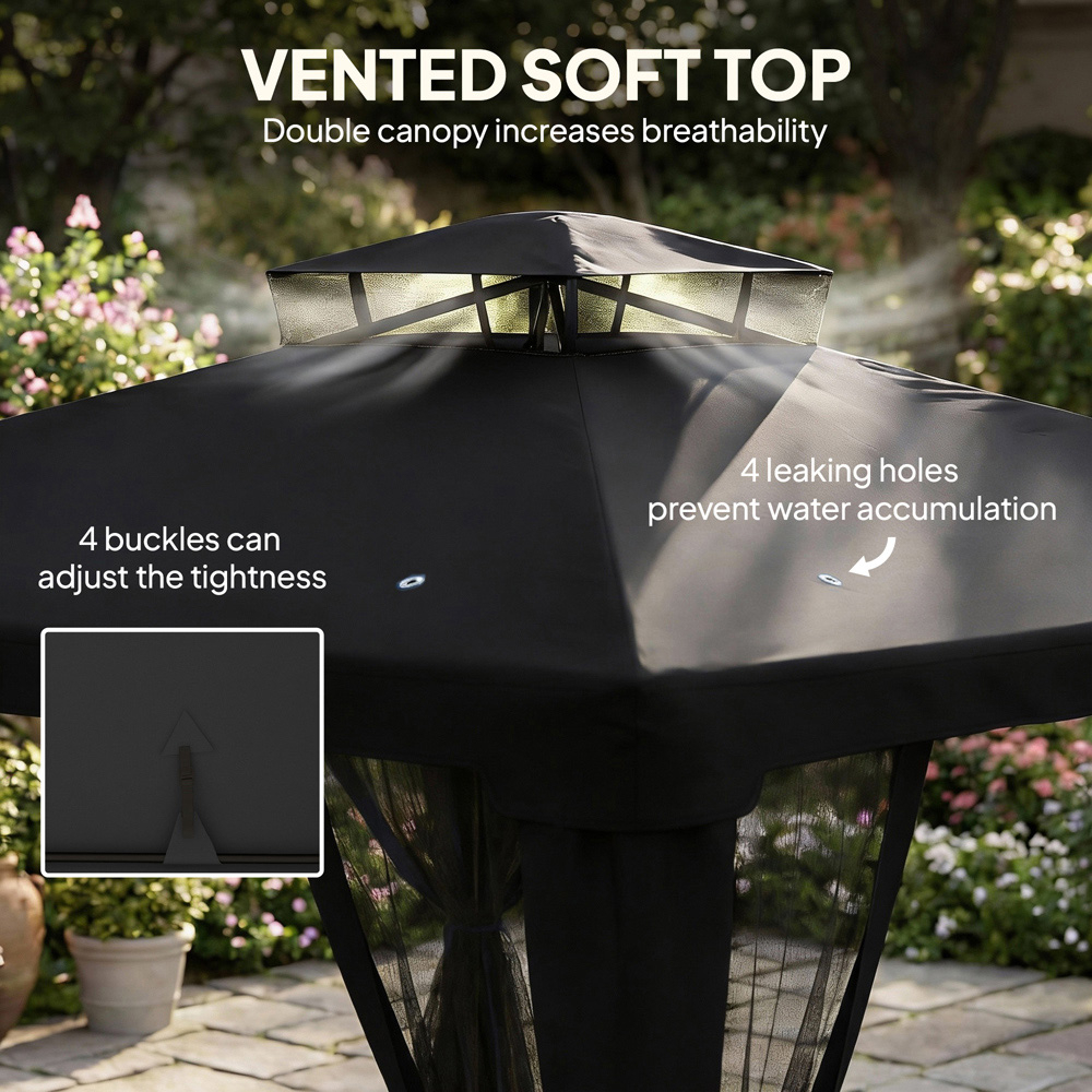 Outsunny 3 x 3m Black 2-Tier Roof Metal Garden Gazebo Image 5