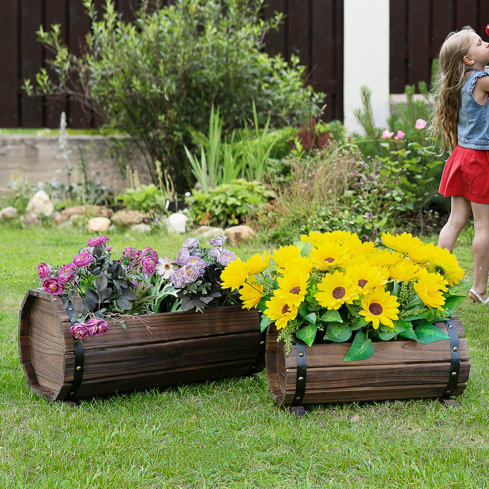 Outsunny Carbonised Wooden Planter 2 Pack Image 2