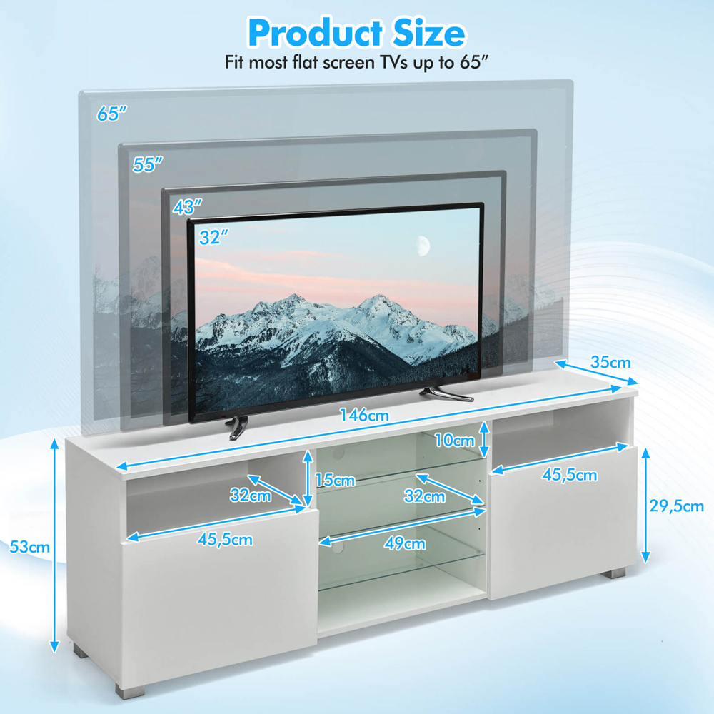 Costway 2 Door 6 Shelf White TV Unit with LED Image 9