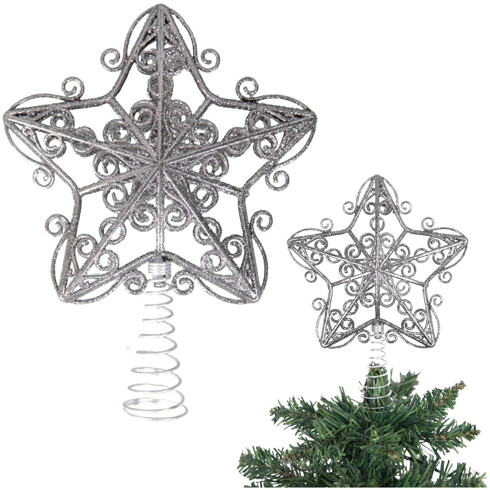 Shatchi Silver Glitter Star Tree Topper Image 2