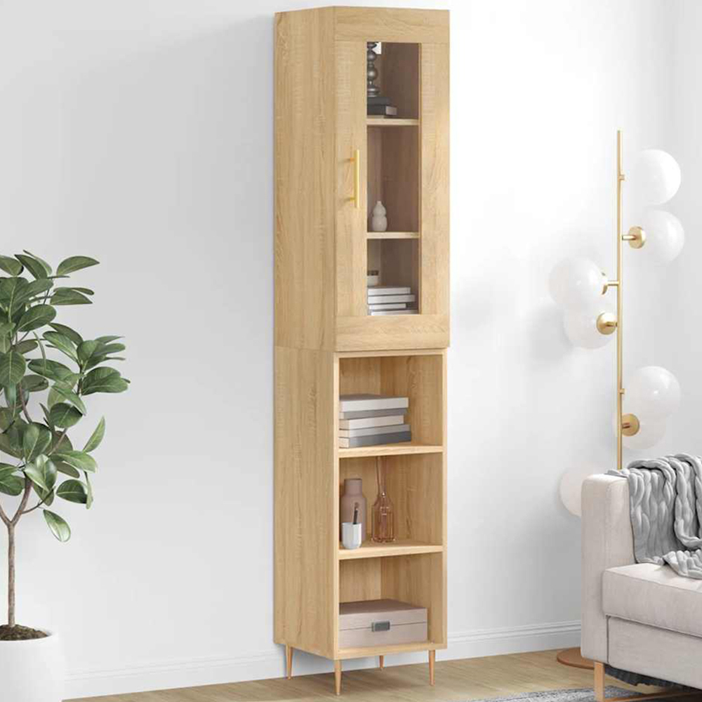vidaXL Single Glass Door 3 Shelf Sonoma Oak Highboard Image 1