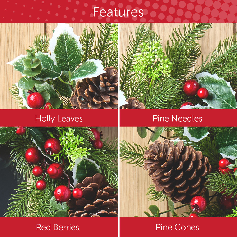 The Christmas Workshop Artificial Wreath with Pinecones and Holly Red Berries 45cm Image 3