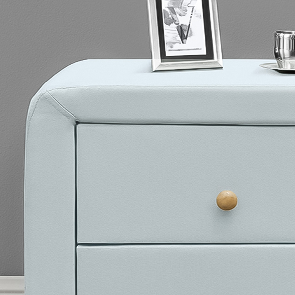 Brooklyn 2 Drawer Blue and Oak Linen Fabric Bedside Table Image 2