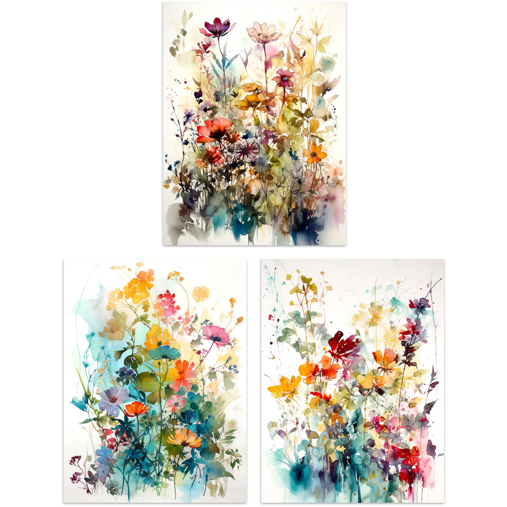 Artery8 Floral Artworks Spring Wildflower Watercolour Wall Art Print 30 x 41cm 3 Pack Image 1