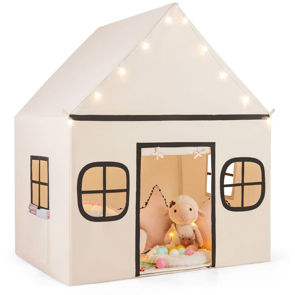 Costway Kids Beige Large Indoor Play Tent with Star Lights Image 1