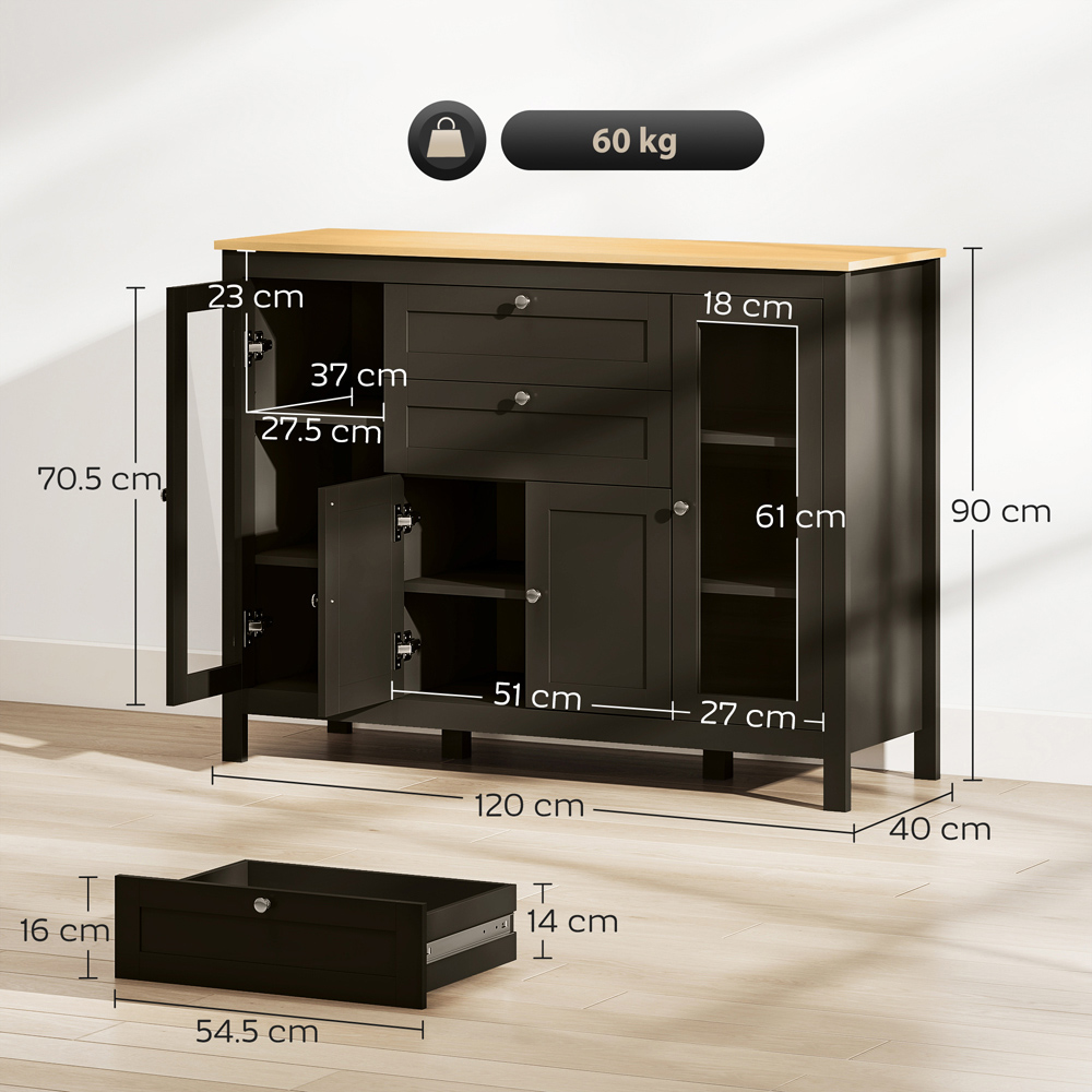 HOMCOM 4 Door 2 Drawer Black Brown Modern Storage Cabinet Image 9