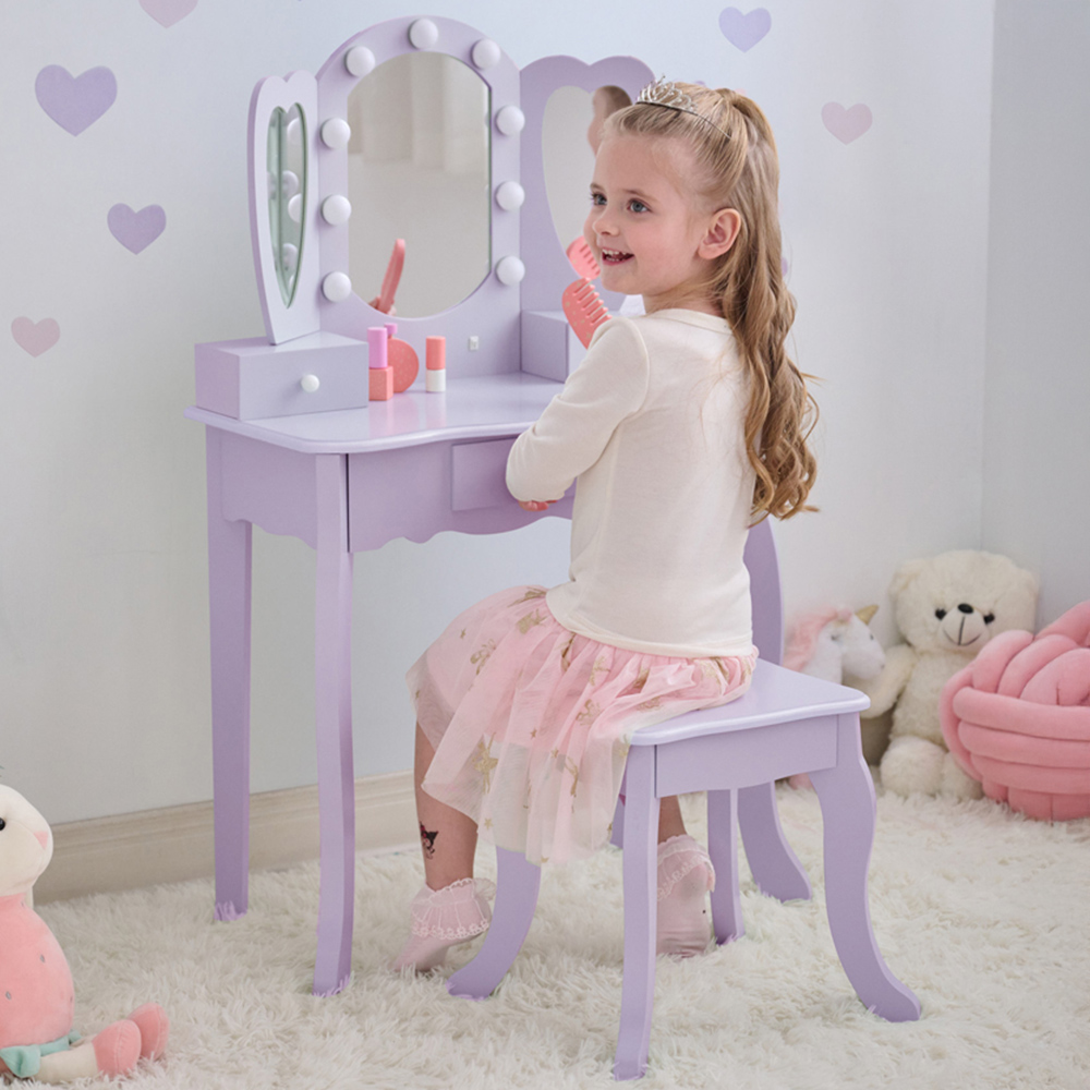 Teamson Kids Heart Glow Light Purple Play Vanity Set Image 1