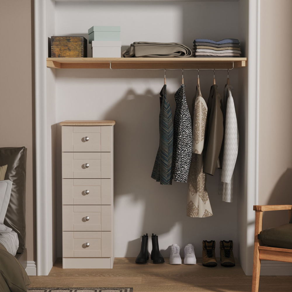 Crowndale Sussex 5 Drawer Kashmir Ash and Bardolino Oak Tall Bedside Cabinet Ready Assembled Image 7