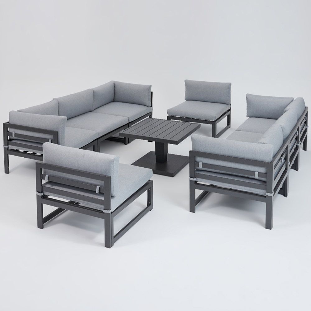 Home Detail Faro 8 Seater Dark Grey U Shape Garden Sofa Set with Rising Table Image 2