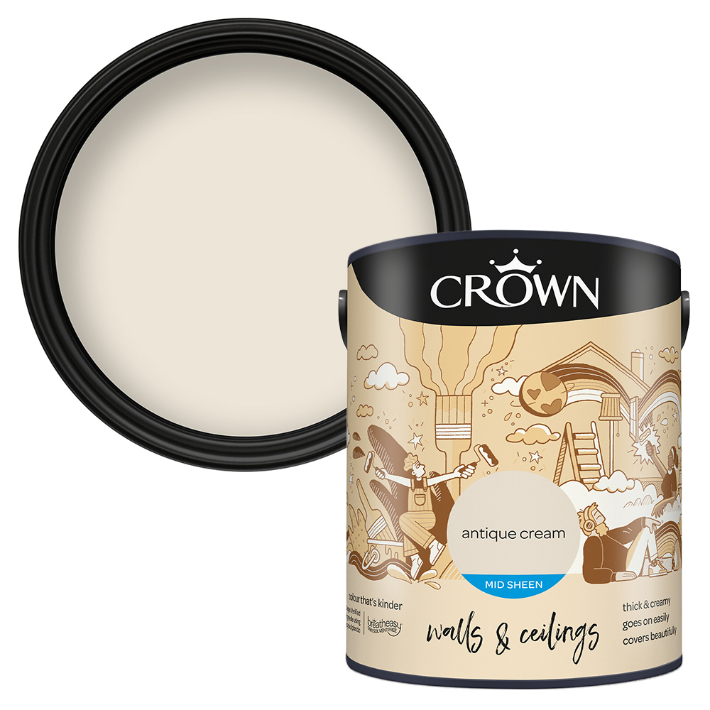 Crown Walls & Ceilings Antique Cream Mid Sheen Emulsion Paint 5L Image 1