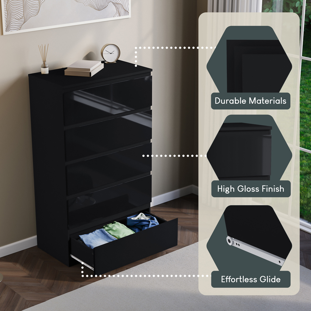 VIDA DESIGNS Glinton 5 Drawer Black Chest of Drawers Image 6